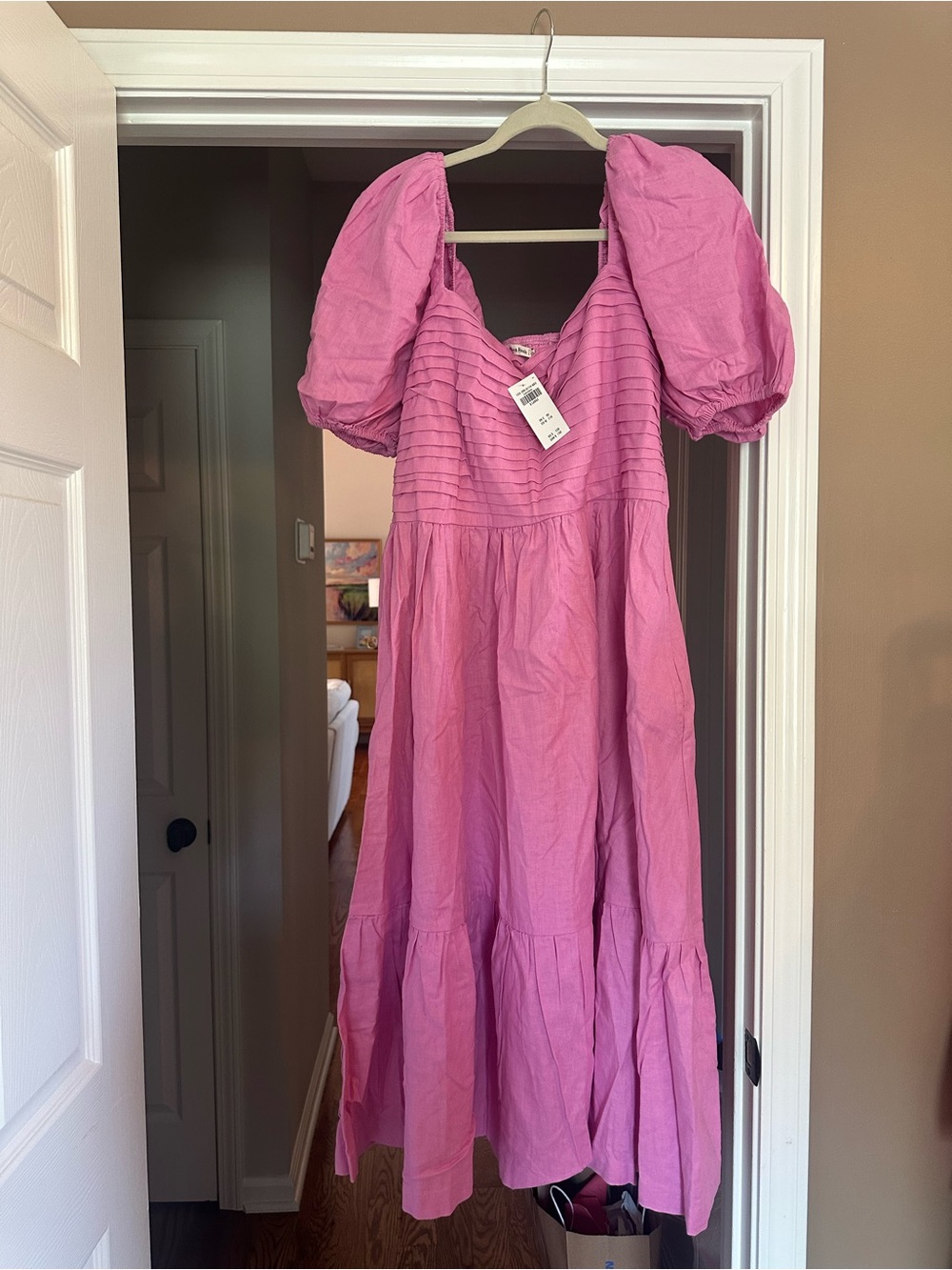 A&F Emerson Puff-Sleeve Tiered Dress in Pink